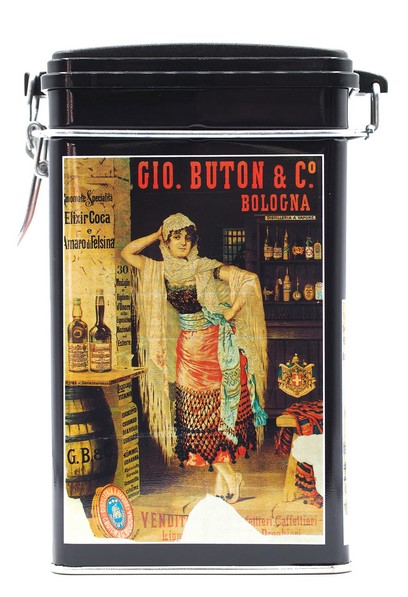 Detailansicht der Vintage Kaffeedose mit nostalgischem Motiv – hochwertige Metalldose der Kaffeerösterei Bad Saarow