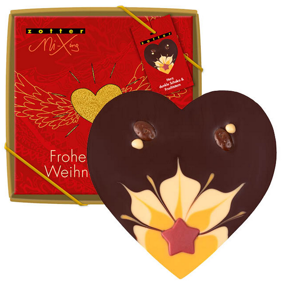 Zotter Winterherz aus dunkler Schokolade mit Fruchtstern – festliches Schokoherz von der Kaffeerösterei Bad Saarow