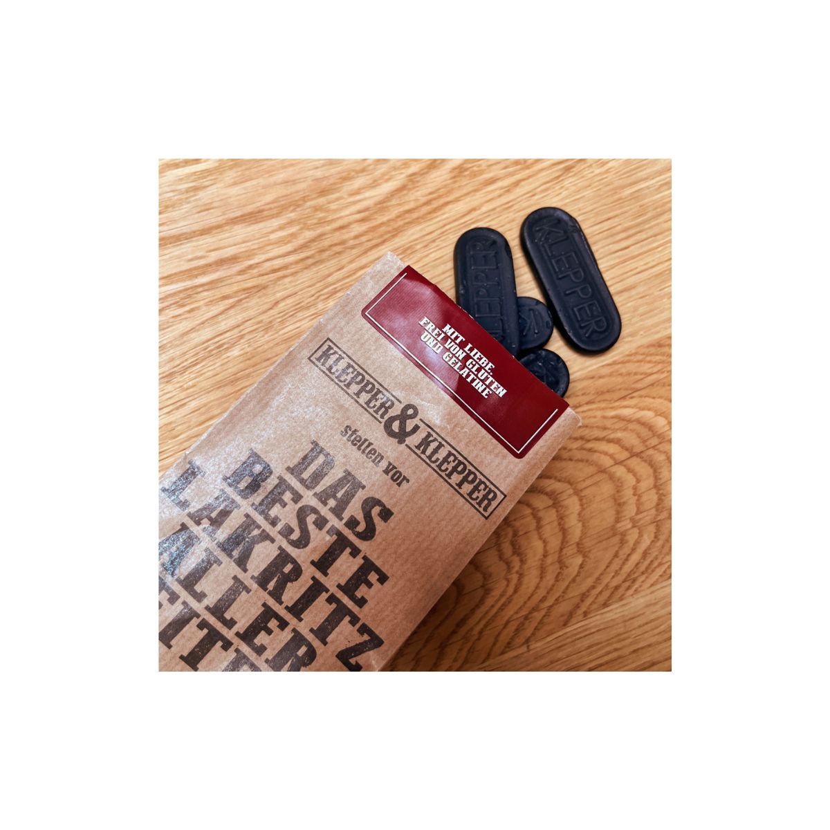 Detailaufnahme von Klepper & Klepper Lakritz Süß – weiches, mildes Süßlakritz aus dem Familienbetrieb in Alkmaar