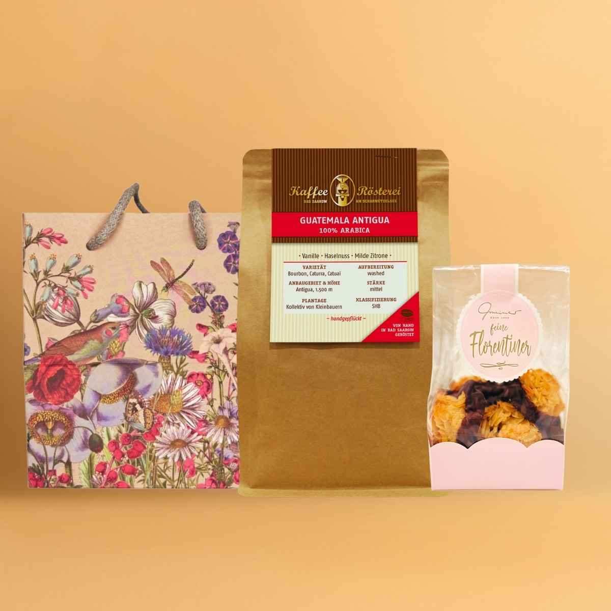 Geschenkset mit Guatemala Kaffee und Florentinern von Gmeiner in Geschenktasche