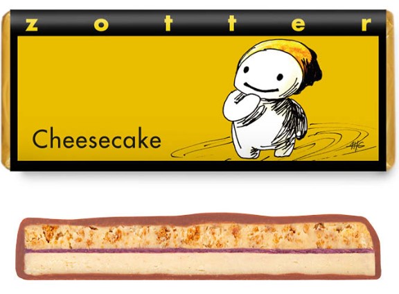 Zotter Schokolade Cheesecake & Mandelnougat – handgeschöpfte Bio-Tafel, angeboten von der Kaffeerösterei Bad Saarow