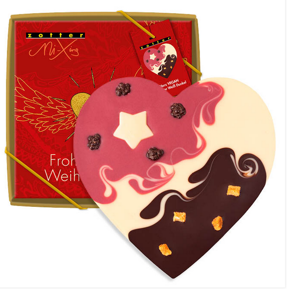 Weihnachtsherz VEGAN Himbeer Weiß Dunkel - 100g