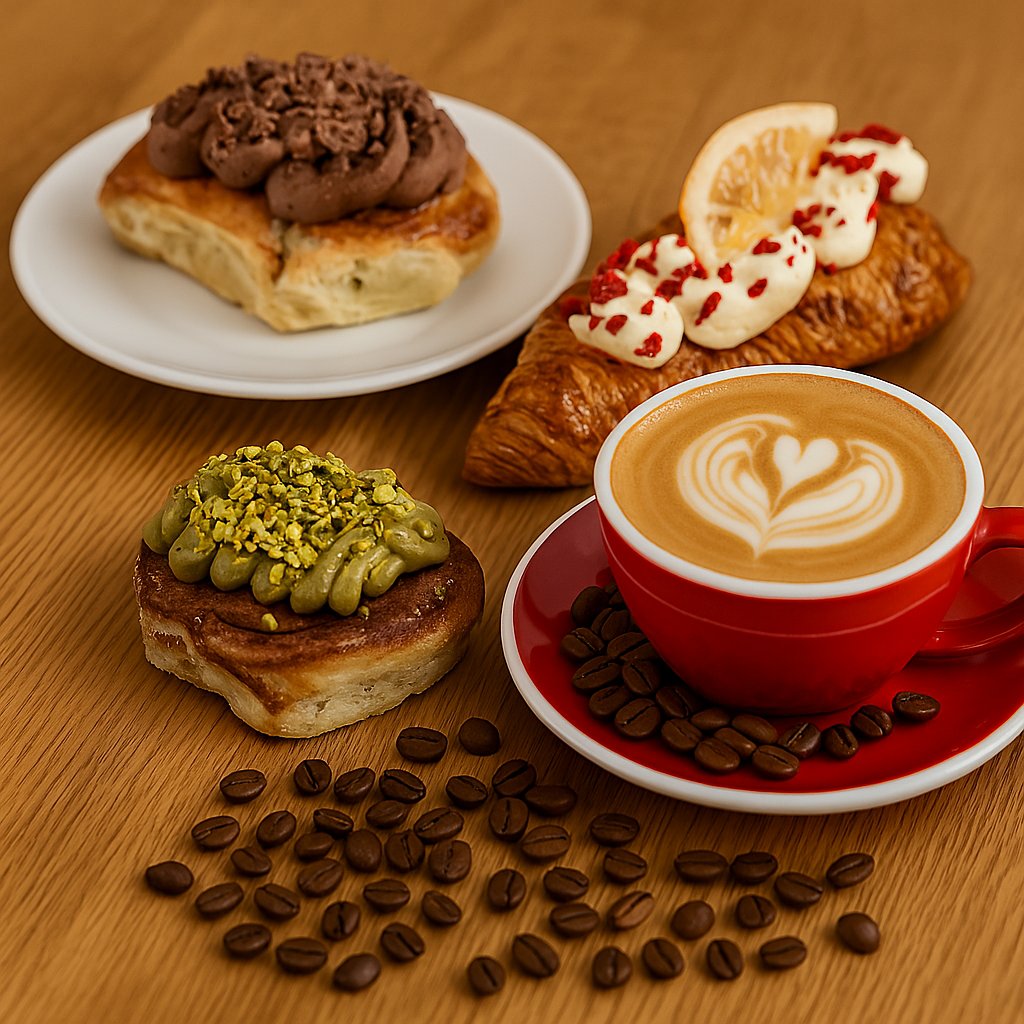Frühstück mit Croissants, Pistazien-Schnecke & Kaffee im Café Bad Saarow
