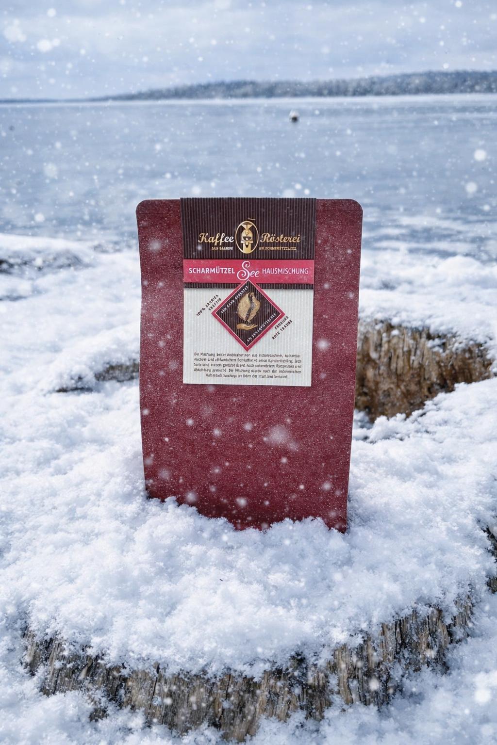 scharmuetzelsee hausmischung kaffee aus der roesterei bad saarow im winter am see
