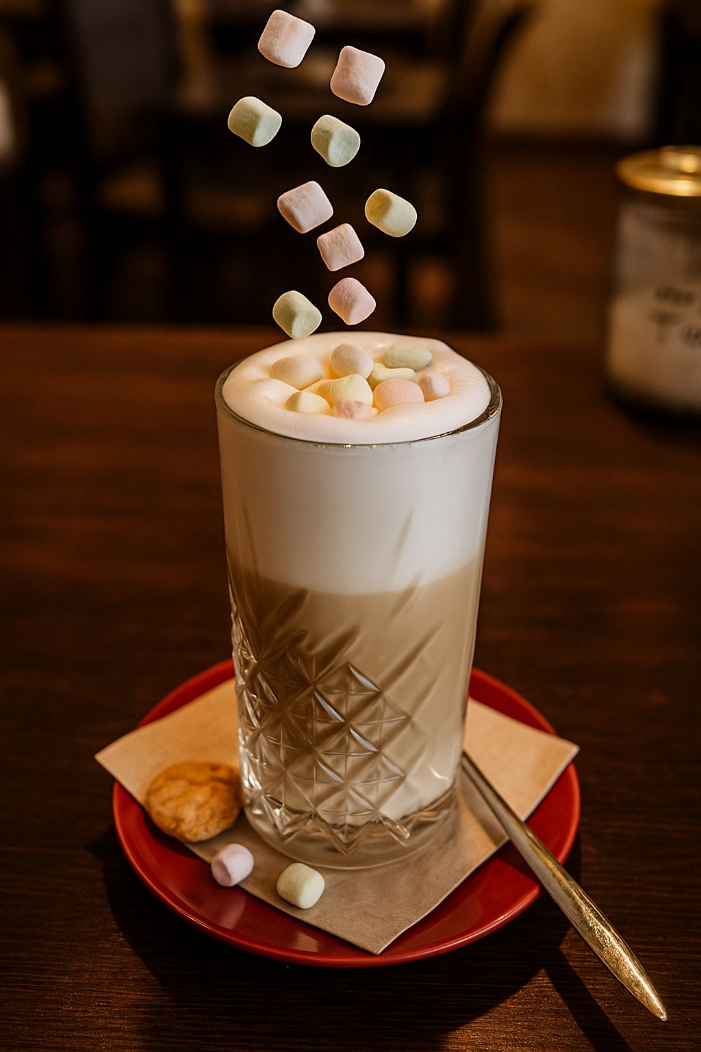 latte macchiato mit marshmallows cremiger milchkaffee als kaffee spezialitaet aus der roesterei ideal zum geniessen
