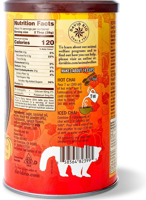 David Rio Red Panda Pumpkin Chai – seitliche Rückansicht der 398-g-Dos