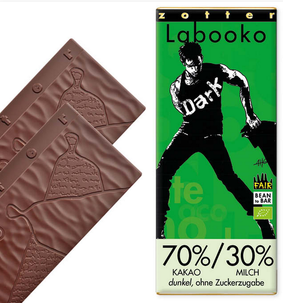 Zotter Labooko 70% Kakao / 30% Milch - dunkel, ohne Zuckerzugabe